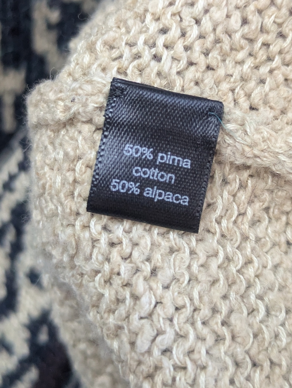 Peruvian Connection Cream and Blue Print Alpaca Pima Cotton Sweater - Picture 6 of 6